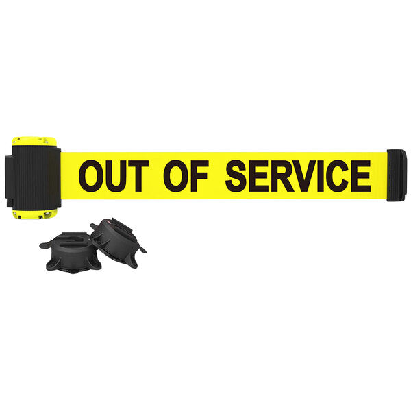 Banner Stakes 7' Yellow "Out of Service" Magnetic Wall Mount Belt Barrier MH7005