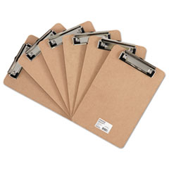 Hardboard Clipboard with Low-Profile Clip, 0.5" Clip Capacity, Holds 5 x 8 Sheets, Brown, 6/Pack(UNV05561)