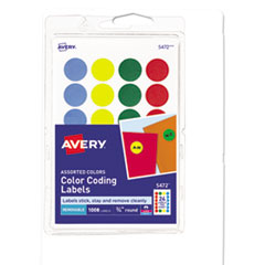 Printable Self-Adhesive Removable Color-Coding Labels, 0.75" dia, Assorted Colors, 24/Sheet, 42 Sheets/Pack, (ave5472)