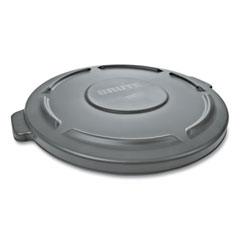 BRUTE Self-Draining Flat Top Lid, for 32 gal Round BRUTE Containers, 22.25" Diameter, Gray(RCP263100GY)