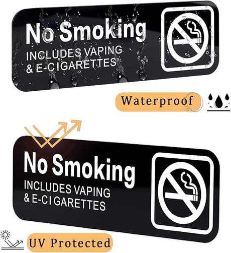 No Smoking No Vaping Sign for Business, 9x3 Inch Acrylic No Smoking Signs Self Adhesive No Smoking or No Vaping Sign