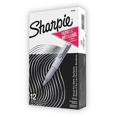 Sharpie Metallic Permanent Markers, Fine Point, Silver, 12 Pack