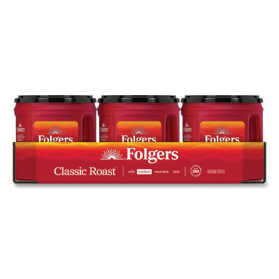 Folgers Coffee, Classic Roast, Ground, 25.9 oz Canister, 6/Carton