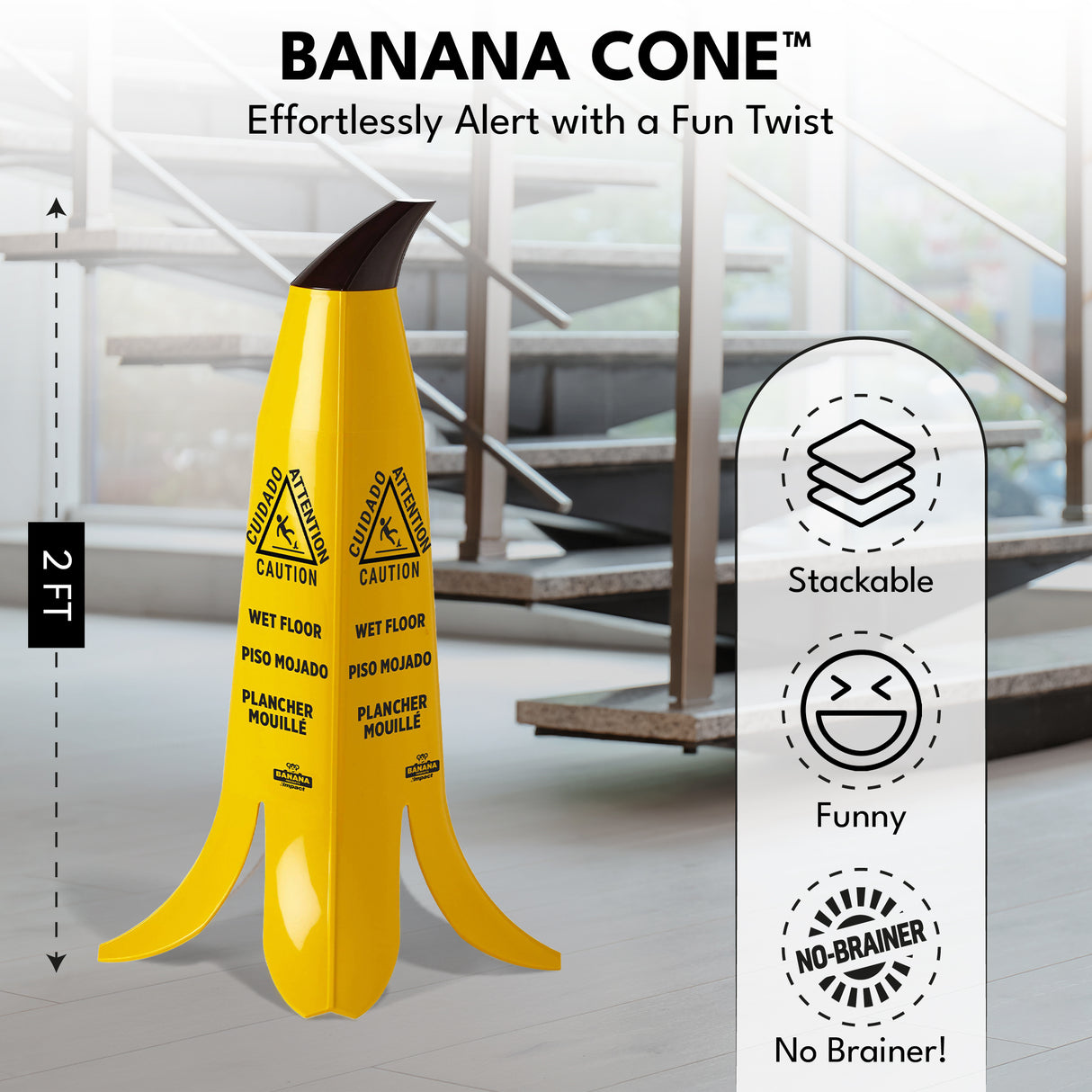 Yellow Banana Wet Floor Cone with Brown Stem