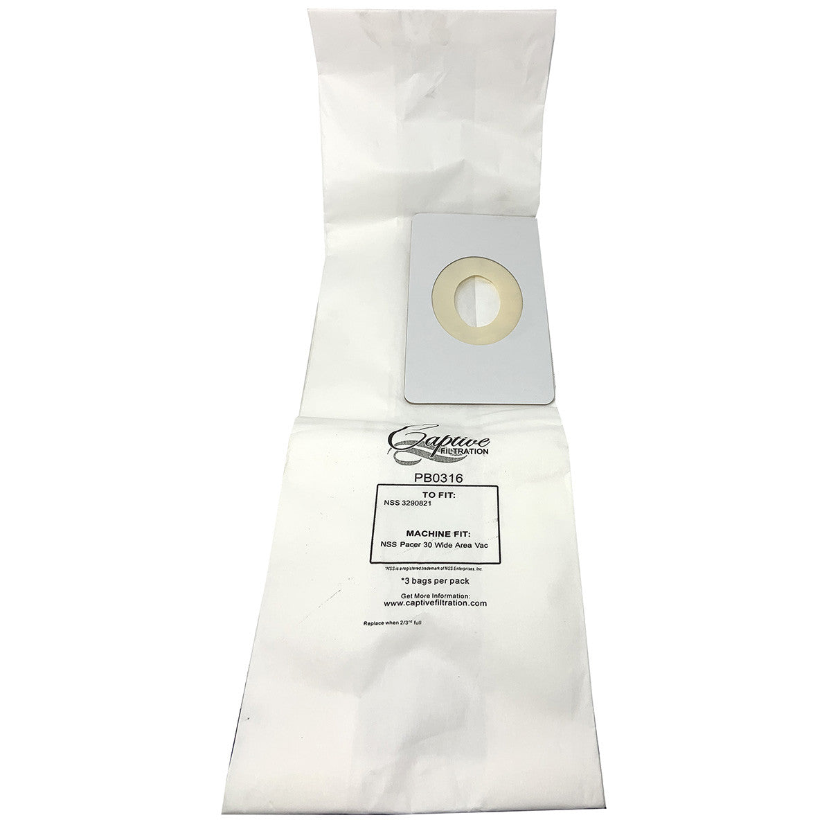 Captive Filtration Vacuum Bags — Fits NSS Pacer 30 Wide Area Vacuum, NSS 3190791 (3 Pack)