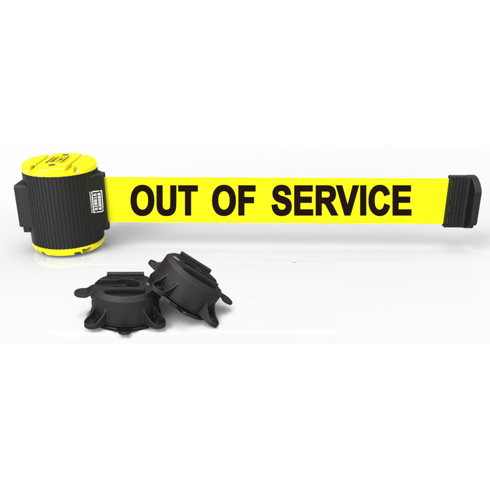 Banner Stakes 7' Yellow "Out of Service" Magnetic Wall Mount Belt Barrier MH7005