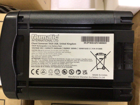 NUMATIC INTERNATIONAL NX300 Battery, Rechargeable, 36V