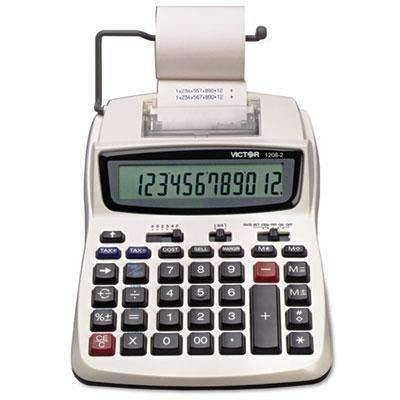 VICTOR TECHNOLOGIES 1208-2 Two-Color Compact Printing Calculator, Black/Red Print, 2.3 Lines/Sec - Janitorial Superstore