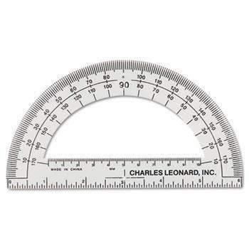 CHARLES LEONARD, INC Open Center Protractor, Plastic, 6" Ruler Edge, Clear, Dozen - Janitorial Superstore