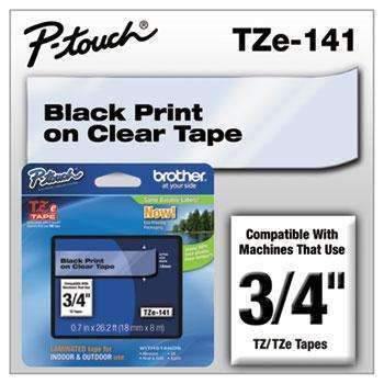 Brother P-Touch® TZe Standard Adhesive Laminated Labeling Tape, 3/4w, Black on Clear - Janitorial Superstore