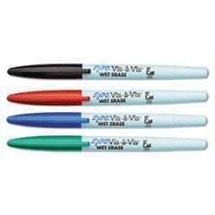 Vis-à-Vis Wet Erase Marker, Fine Bullet Tip, Assorted Colors, 4/Set - Janitorial Superstore