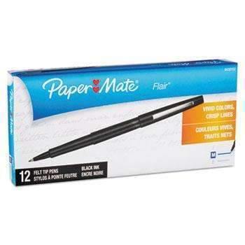 Paper Mate® Point Guard Flair Porous Point Stick Pen, Black Ink, Medium, Dozen - Janitorial Superstore