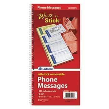 Adams® Write 'n Stick Phone Message Pad, 2 3/4 x 4 3/4, Two-Part Carbonless, 200 Forms - Janitorial Superstore