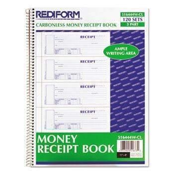 Rediform® Spiralbound Unnumbered Money Receipt Book, 2 3/4 x 7, Three-Part, 120 Sets/Book - Janitorial Superstore