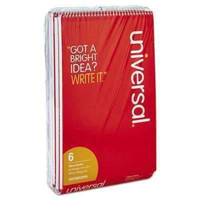 Universal Products Steno Books, Gregg Rule, 6 x 9, White Sheets, 80/Pad, Red Cover, 6 Pads/Pack - Janitorial Superstore