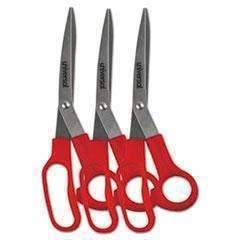 Stainless Steel Scissors, 7 3/4" Length, 3" Cut, Bent Handle, Red, 3/Pack - Janitorial Superstore