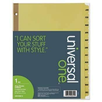 Universal® Preprinted Plastic-Coated Tab Dividers, 12 Month Tabs, Letter, Buff, 12/Set - Janitorial Superstore