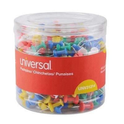 Universal Office Products Colored Push Pins, Plastic, Assorted, 3/8", 400/Pack - Janitorial Superstore