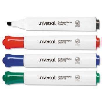 Universal® Dry Erase Markers, Chisel Tip, Assorted, 4/Set - Janitorial Superstore