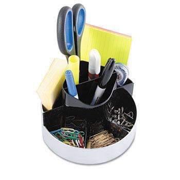 Kantek Rotating Desk Organizer, Plastic, 6 x 5 3/4 x 4 1/2, Black/Silver - Janitorial Superstore