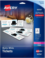 Avery® Printable Tickets with Tear-Away Stubs, Matte White, 200/Pack (AVE16154) - Janitorial Superstore