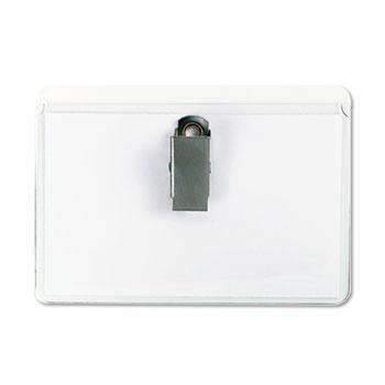 Universal® Clear Badge Holders w/Garment-Safe Clips, 2 1/4 x 3 1/2, White Inserts, 50/Box - Janitorial Superstore