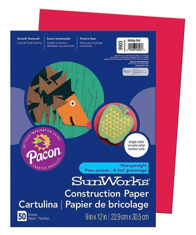 SunWorks Construction Paper (9903), 58 lbs., 9 x 12,Holiday Red, 50 Sheets/Pack - Janitorial Superstore