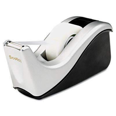 Scotch® Value Desktop Tape Dispenser, Attached 1" Core, Black/Silver - Janitorial Superstore