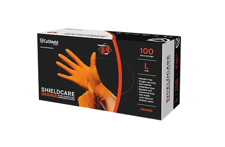 Shieldcare Nitrile, 8mil, Orange Gloves, 100pk - Janitorial Superstore