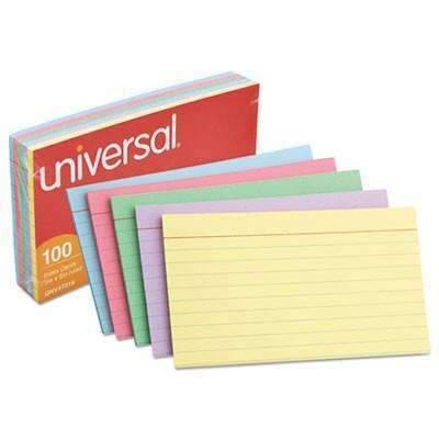 Universal® Index Cards, 3 x 5, Blue/Violet/Green/Cherry/Canary, 100/Pack - Janitorial Superstore