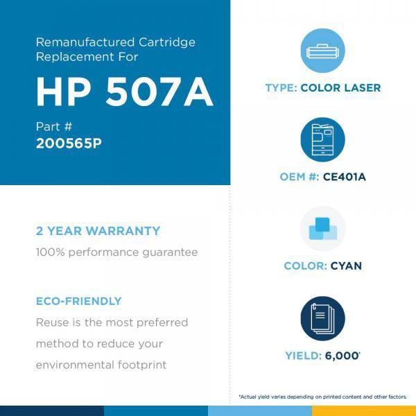 JSS Remanufactured Cyan Toner Cartridge for HP CE401A (HP 507A) - Janitorial Superstore