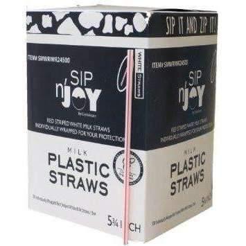 Crystal Ware Paper Wrapped Semi Slim Milk Straw 5.75" Red strip 24/500 - Janitorial Superstore